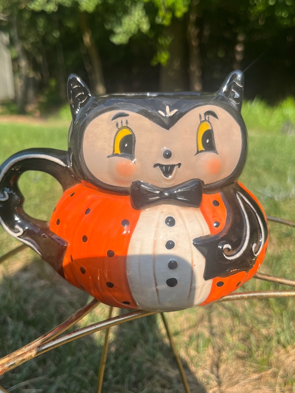 Playful Orange & Black Cat Ceramic Vase by